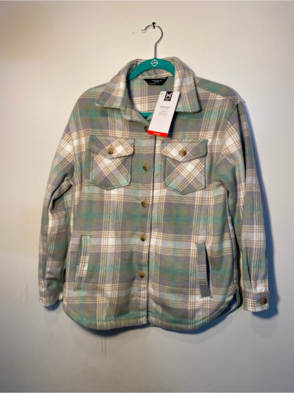 Women's Plaid Shacket Jacket in Mint & Cream